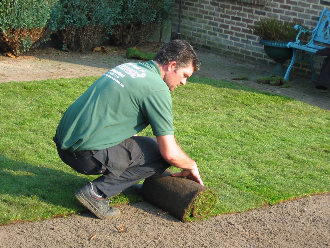 plaatsen van de graszoden